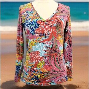 Lilly Pulitzer Tee Shirt Top Fishing for Compliment Long Sleeve Medium Tropical